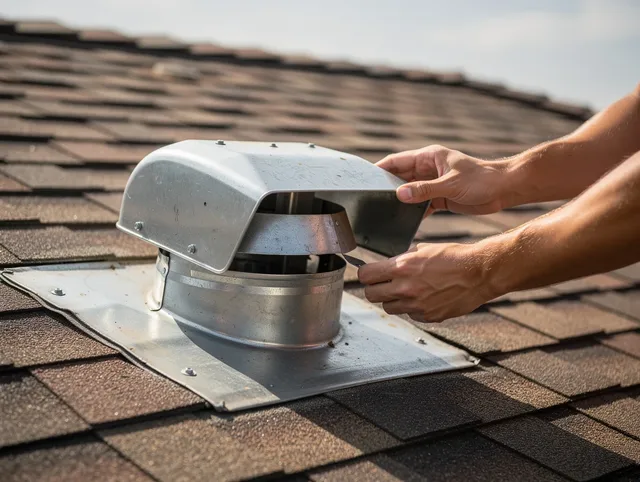 Eastvale Dryer Vent Cleaning certified technician safely cleaning a roof-mounted dryer vent in Eastvale