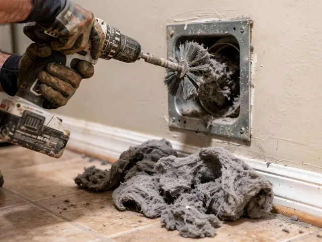 Certified Eastvale Dryer Vent Cleaning technician performing dryer vent cleaning in Eastvale